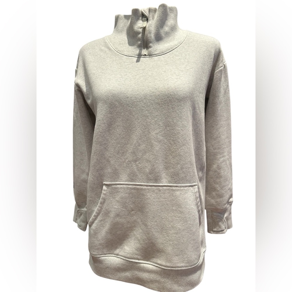 Athleta Girl Cream Quarter Zip Sweatshirt Pullover Fleece Kangaroo Pocket L 12